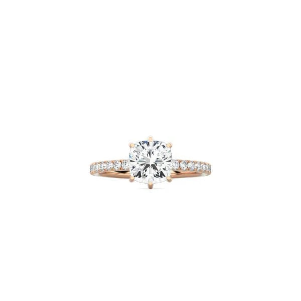 6 Prong Classic Cushion Cut Ring with Pavé Band RG