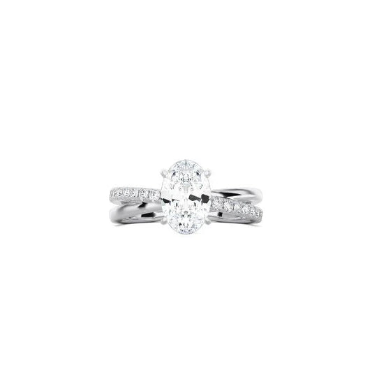 Oval Cut Diamond and Gold Cross Band WG