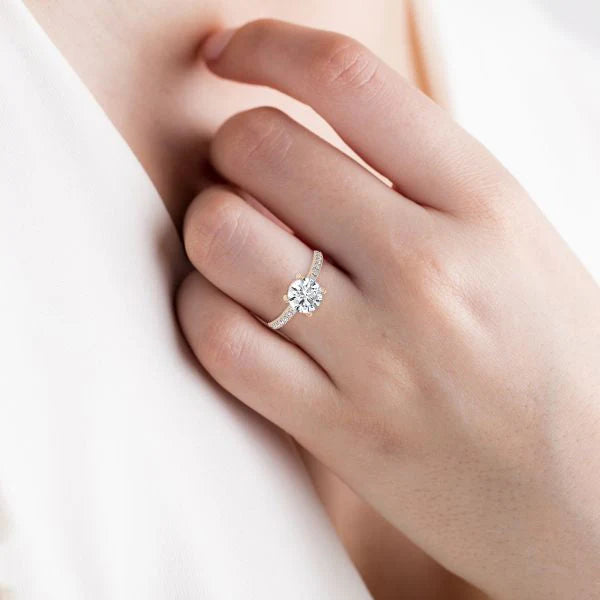 Round Cut Contemporary Four Prong Setting with pave band RG