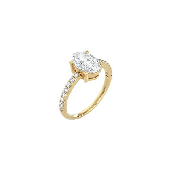 Oval Cut Contemporary Four Prong Setting with pave band YG